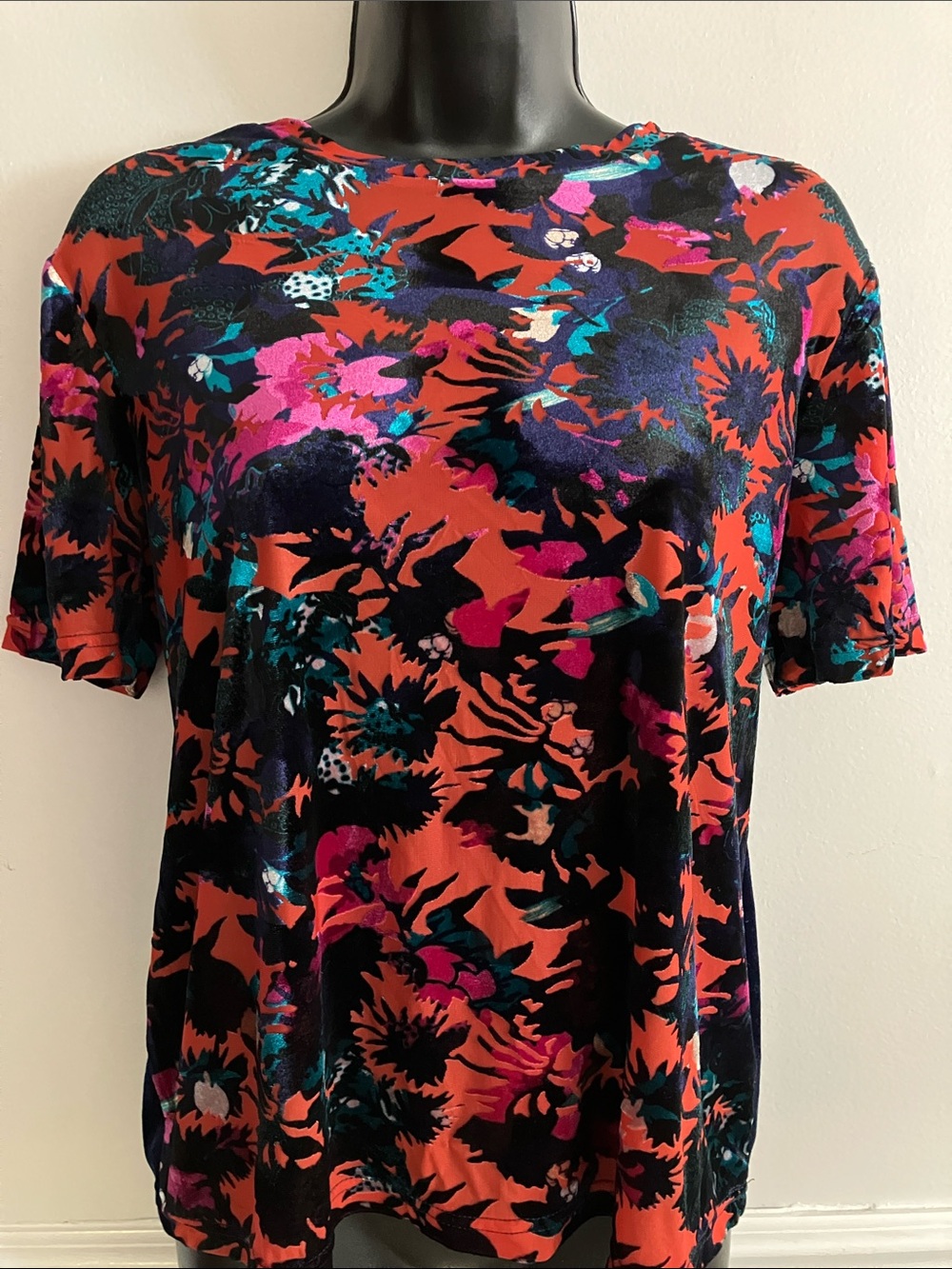Zara Burned Out Velvet Floral Top - Black, Orange, Fuchsia, Teal, Navy, Silver